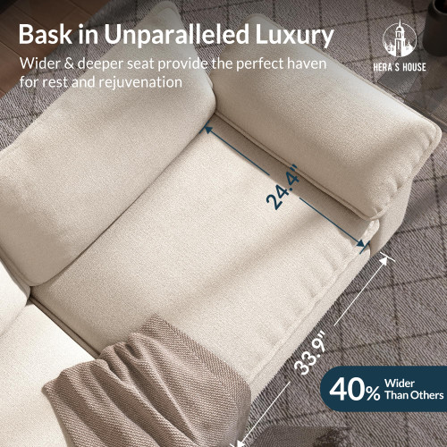 88" Modular Sectional Sofa, Loveseat Couches for Living Room, Comfy Cloud Couch 2-Seater Deep Seat Sofa with Throw Pillow, Chenille Beige