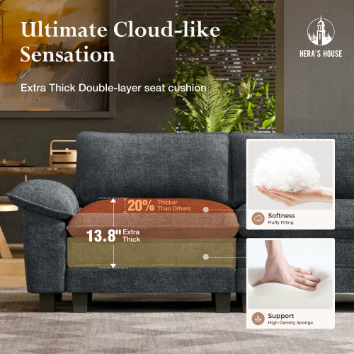 88" Modular Sectional Sofa, L Shaped Couches for Living Room, Comfy Cloud Couch with Ottoman, 3-Seater Deep Seat Sofa with Throw Pillow, Chenille Blue