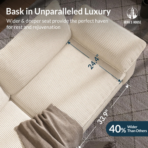 88" Modular Sectional Sofa, L Shaped Couches for Living Room, Comfy Cloud Couch with Ottoman, 3-Seater Deep Seat Sofa with Throw Pillow, Corduroy Beige