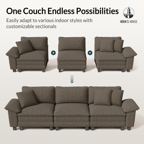 124" Modular Sectional Sofa, Oversized L Shaped Couches for Living Room, Comfy Cloud Couch with Ottoman, 4-Seater Deep Seat Sofa with Throw Pillow, Chenille Ash