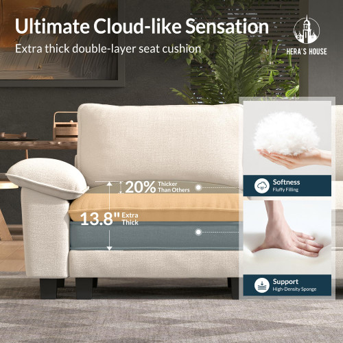 158" Modular Sectional Sofa, Oversized U Shaped Couches for Living Room, Comfy Cloud Couch with Ottoman, 6-Seater Deep Seat Sofa with Throw Pillow, Chenille Beige