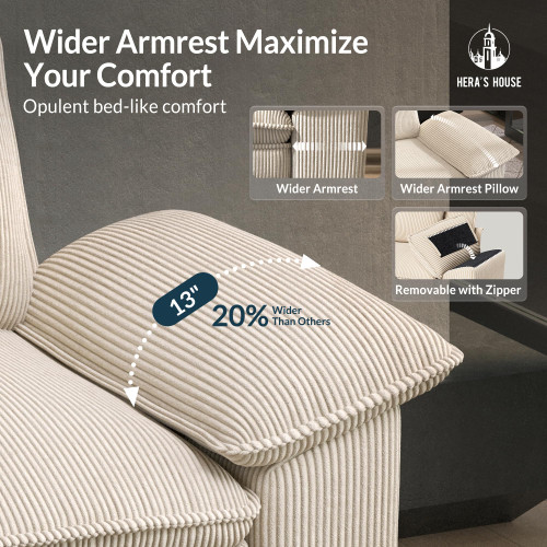 158" Modular Sectional Sofa, Oversized U Shaped Couches for Living Room, Comfy Cloud Couch with Ottoman, 6-Seater Deep Seat Sofa with Throw Pillow, Corduroy Beige