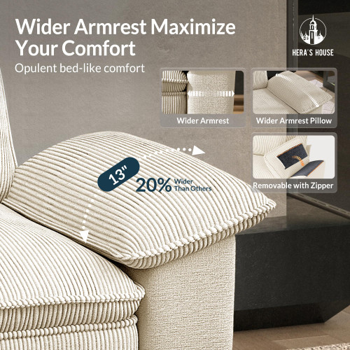 158" Modular Sectional Sofa, Oversized U Shaped Couches for Living Room, Comfy Cloud Couch with Ottoman, 6-Seater Deep Seat Sofa with Throw Pillow, Corduroy and Chenille Beige