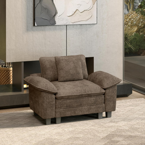 54" Modular Sectional Sofa Couches for Living Room, Comfy Cloud Couch 1-Seater Deep Seat Sofa with Throw Pillow, Chenille Taupe