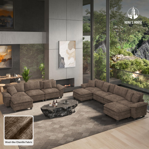 54" Modular Sectional Sofa Couches for Living Room, Comfy Cloud Couch 1-Seater Deep Seat Sofa with Throw Pillow, Chenille Taupe