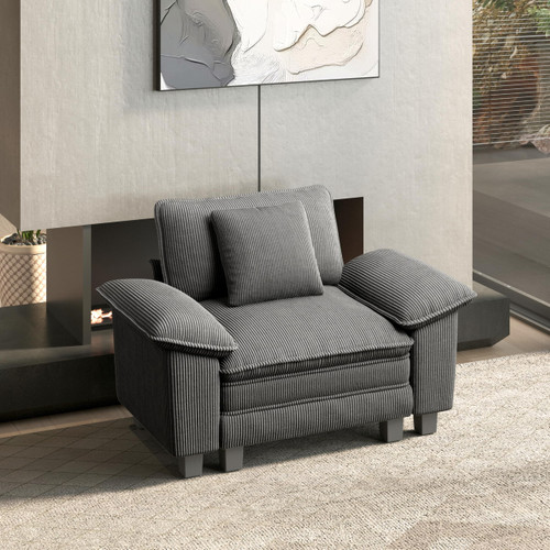 54" Modular Sectional Sofa Couches for Living Room, Comfy Cloud Couch 1-Seater Deep Seat Sofa with Throw Pillow, Corduroy Grey