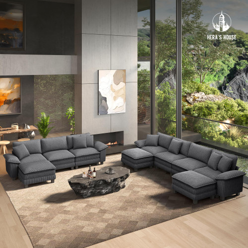 54" Modular Sectional Sofa Couches for Living Room, Comfy Cloud Couch 1-Seater Deep Seat Sofa with Throw Pillow, Corduroy Grey