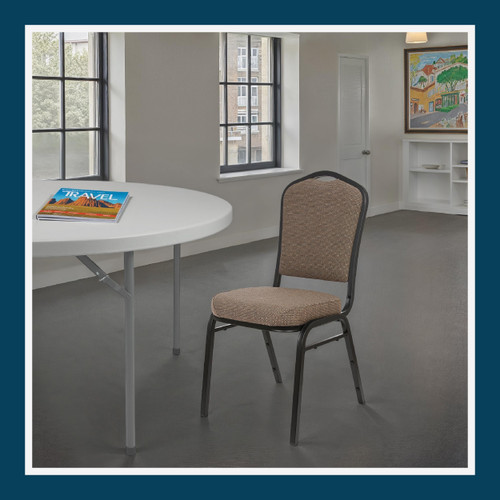 Back Upholstered Stackable Banquet Chairs Premium Commercial Seating (2 Pack, Fabric, Natural Taupe, Black Santex Frame)