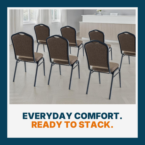 Back Upholstered Stackable Banquet Chairs Premium Commercial Seating (2 Pack, Fabric, Natural Taupe, Black Santex Frame)