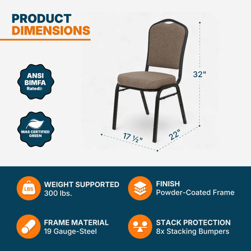 Back Upholstered Stackable Banquet Chairs Premium Commercial Seating (2 Pack, Fabric, Natural Taupe, Black Santex Frame)
