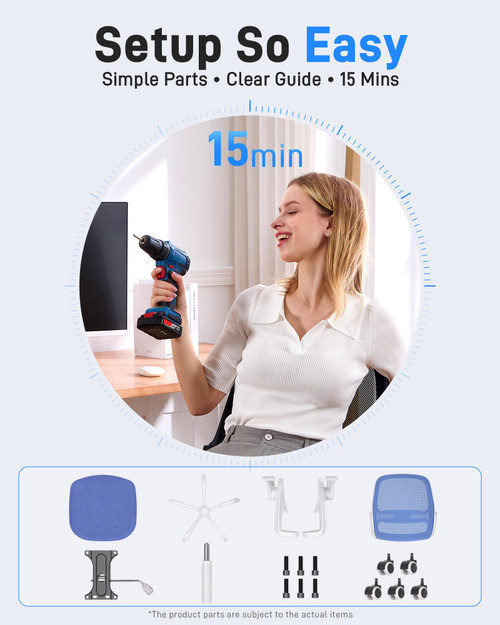 Ergonomic Mesh Office Chair for Home Office, Flip-Up Arms, Breathable Mesh Back & Thick Seat Cushion, Swivel Rolling Computer Desk Chair – BIFMA Certified, Supports 300 lbs (White Frame/Blue Seat)