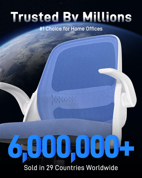 Ergonomic Mesh Office Chair for Home Office, Flip-Up Arms, Breathable Mesh Back & Thick Seat Cushion, Swivel Rolling Computer Desk Chair – BIFMA Certified, Supports 300 lbs (White Frame/Blue Seat)