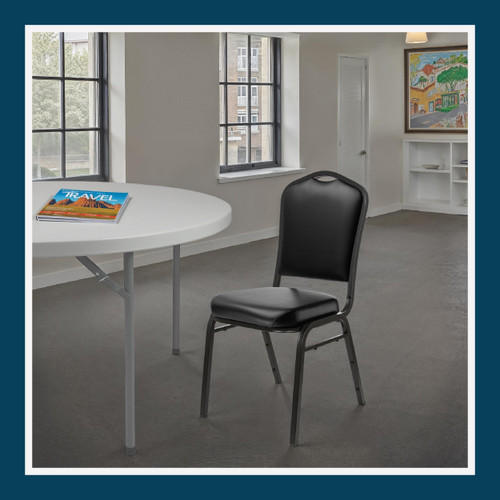 Back Upholstered Stackable Banquet Chairs Premium Commercial Seating (2 Pack, Vinyl, Panther Black, Black Santex Frame)