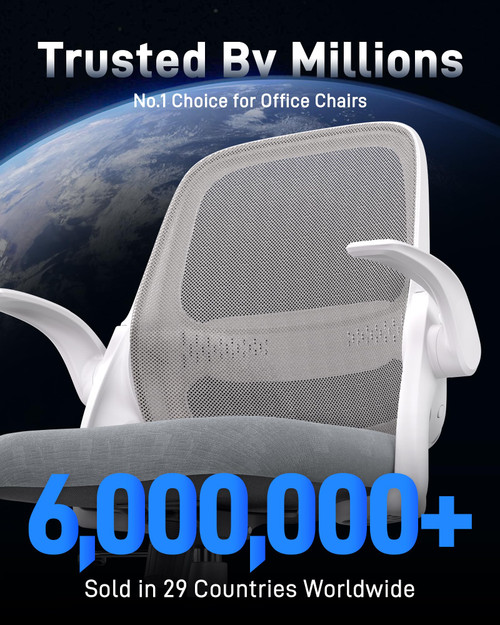 Ergonomic Mesh Office Chair for Home Office, Flip-Up Arms, Breathable Mesh Back & Thick Seat Cushion, Swivel Rolling Computer Desk Chair – BIFMA Certified, Supports 300 lbs (White Frame/Gray Seat)