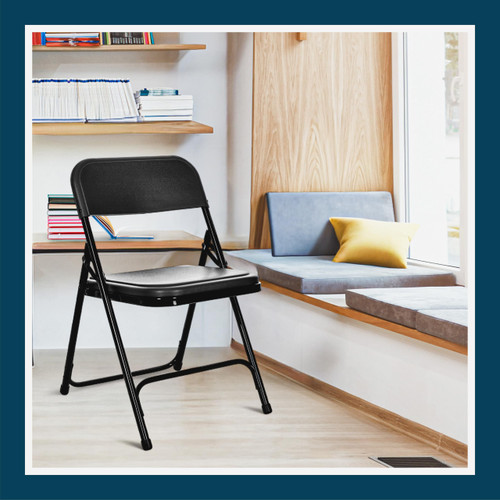 Premium Heavy-Duty Plastic Folding Chairs, Lightweight, Durable Seating for Indoor and Outdoor Use, 500 lb Capacity (4-Pack, Black Plastic with Black Frame)