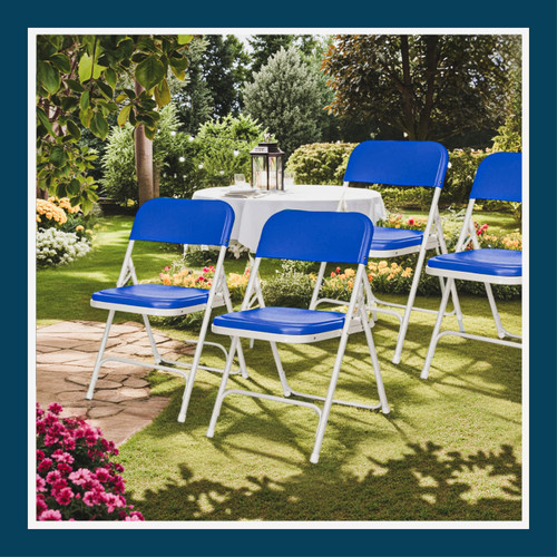 Premium Heavy-Duty Plastic Folding Chairs, Lightweight, Durable Seating for Indoor and Outdoor Use, 500 lb Capacity (4-Pack, Blue Plastic with Gray Frame)