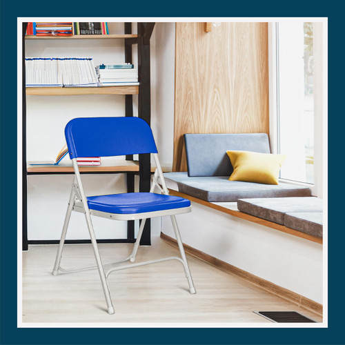 Premium Heavy-Duty Plastic Folding Chairs, Lightweight, Durable Seating for Indoor and Outdoor Use, 500 lb Capacity (4-Pack, Blue Plastic with Gray Frame)