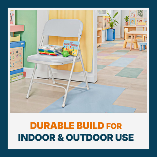 Plastic Folding Chair – Grey, 500 lb Capacity, Contoured Seat & Back, Sturdy Steel Frame, Foldable & Stackable, Ideal for Events, Offices, and Home Use