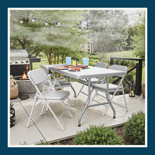 Plastic Folding Chair – Grey, 500 lb Capacity, Contoured Seat & Back, Sturdy Steel Frame, Foldable & Stackable, Ideal for Events, Offices, and Home Use