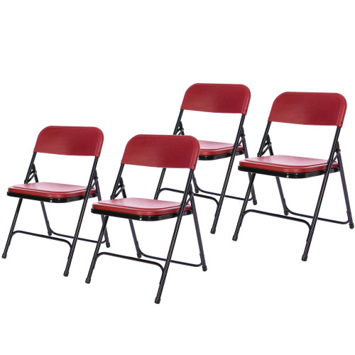 Premium Heavy-Duty Plastic Folding Chairs, Lightweight, Durable Seating for Indoor and Outdoor Use, 500 lb Capacity (4-Pack, Red Plastic with Black Frame)