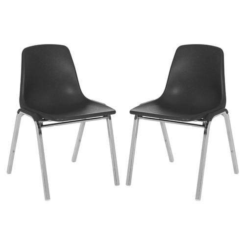 Commercial-Grade Polypropylene Shell Stack Chair (Black, 2-Pack)