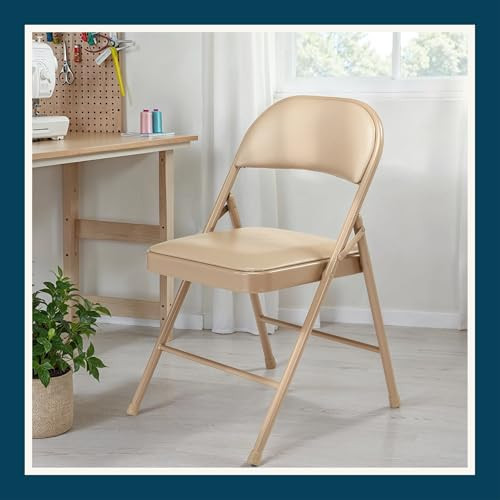 Vinyl Padded Steel Folding Chairs (4-Pack, Beige)