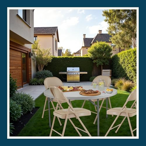 Vinyl Padded Steel Folding Chairs (4-Pack, Beige)
