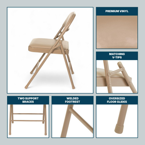 Vinyl Padded Steel Folding Chairs (4-Pack, Beige)