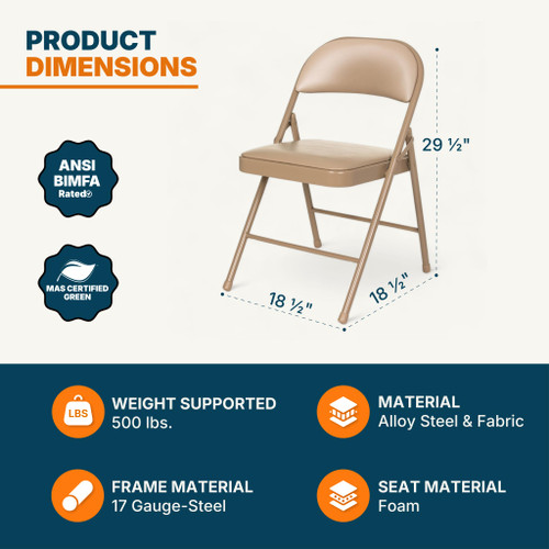 Vinyl Padded Steel Folding Chairs (4-Pack, Beige)