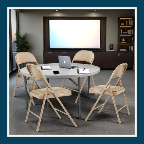 Vinyl Padded Steel Folding Chairs (4-Pack, Beige)