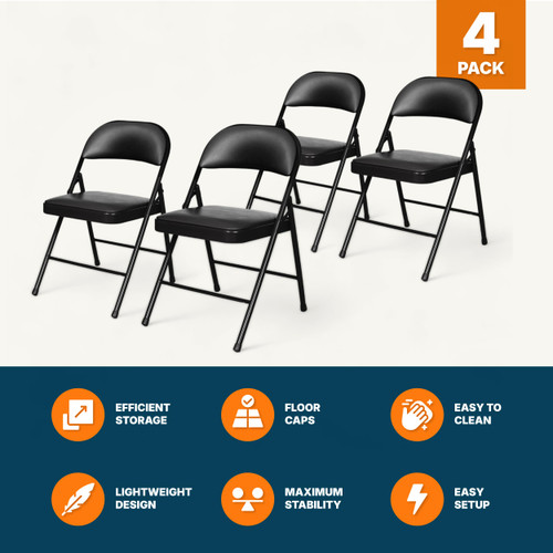 Vinyl Padded Steel Folding Chairs (4-Pack, Black)