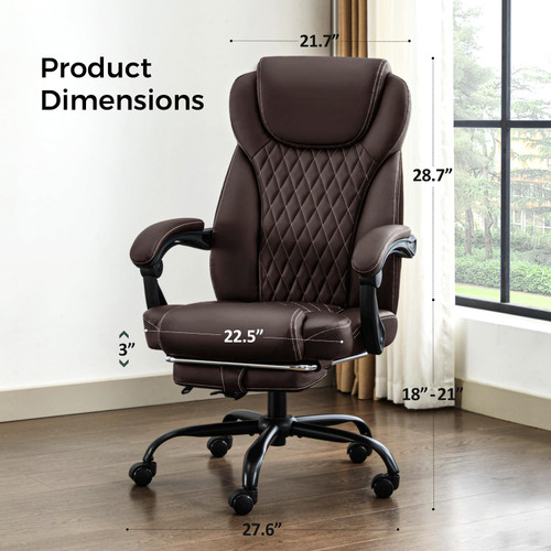 Office Chair, Big and Tall Office Chair with Foot Rest Ergonomic Desk Chairs Reclining High Back Leather Chairs with Lumbar Support(Brown)