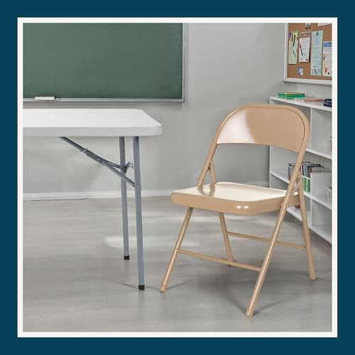 Premium Lightweight All-Steel Folding Chairs (4-Pack, Beige)
