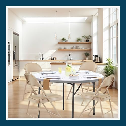 Premium Lightweight All-Steel Folding Chairs (4-Pack, Beige)