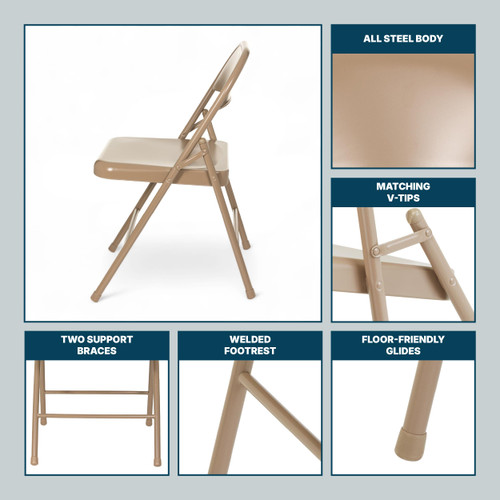Premium Lightweight All-Steel Folding Chairs (4-Pack, Beige)
