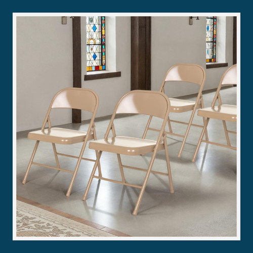 Premium Lightweight All-Steel Folding Chairs (4-Pack, Beige)