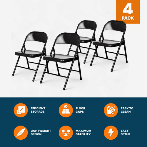 Premium Lightweight All-Steel Folding Chairs (4-Pack, Black)