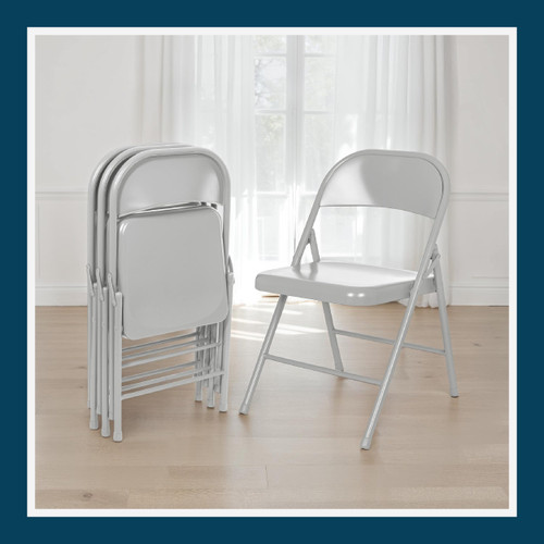 Premium Lightweight All-Steel Folding Chairs (4-Pack, Gray)