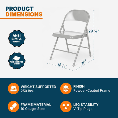 Premium Lightweight All-Steel Folding Chairs (4-Pack, Gray)