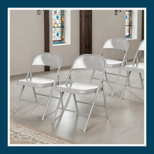 Premium Lightweight All-Steel Folding Chairs (4-Pack, Gray)