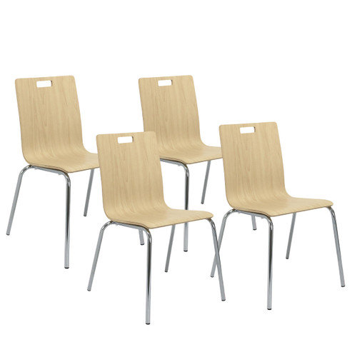 Commercial-Grade Bentwood Cafe Chair with Chrome Steel Frame (Natural, 4-Pack)