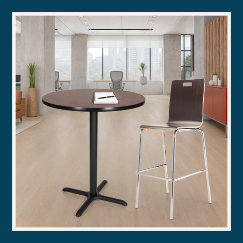 Premium Commercial-Grade Restaurant and Breakroom Cafe Table (Round, 36 in Diameter, 42 in Bar Height, X-Base, Black Frame, Mahogany Laminate)