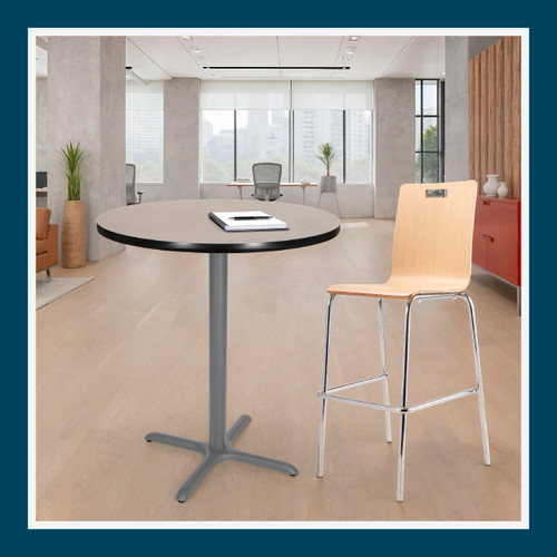 Premium Commercial-Grade Restaurant and Breakroom Cafe Table (Round, 36 in Diameter, 42 in Bar Height, X-Base, Gray Frame, Gray Nebula Laminate)