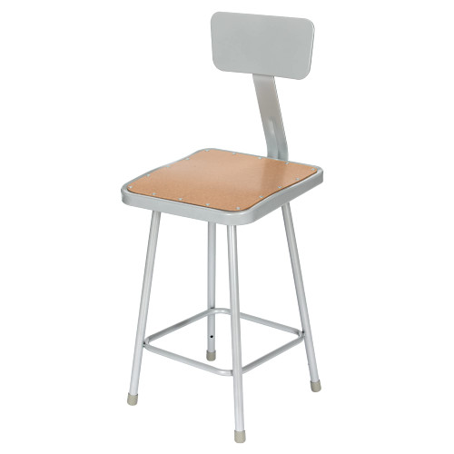 Premium Commercial-Grade All-Purpose Square Stool with Backrest (24-inch Height, Gray Frame, Masonite Wood Seat, 2-Pack)