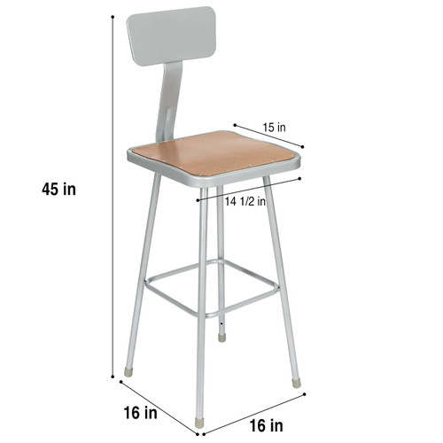 Premium Commercial-Grade All-Purpose Square Stool with Backrest (30-inch Height, Gray Frame, Masonite Wood Seat, 2-Pack)