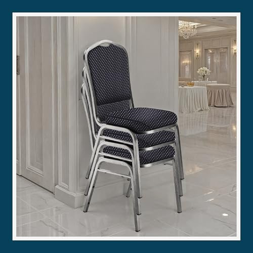 Back Upholstered Stackable Banquet Chairs Premium Commercial Seating (2 Pack, Fabric, Diamond Navy, Silvervein Frame)