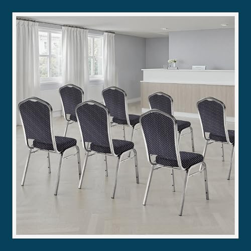 Back Upholstered Stackable Banquet Chairs Premium Commercial Seating (2 Pack, Fabric, Diamond Navy, Silvervein Frame)