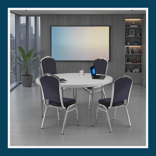 Back Upholstered Stackable Banquet Chairs Premium Commercial Seating (2 Pack, Fabric, Diamond Navy, Silvervein Frame)