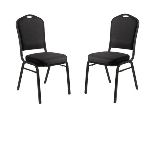 Back Upholstered Stackable Banquet Chairs Premium Commercial Seating (2 Pack, Fabric, Ebony Black, Black Santex Frame)