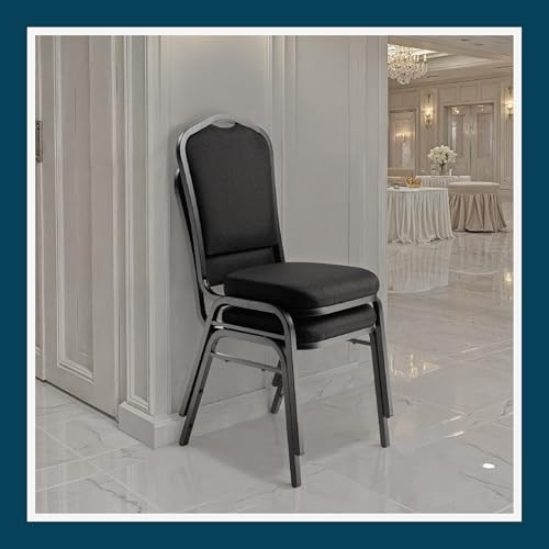 Back Upholstered Stackable Banquet Chairs Premium Commercial Seating (2 Pack, Fabric, Ebony Black, Black Santex Frame)